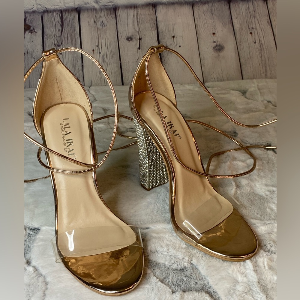 Lala Ikai beautiful rose gold pumps with rhinestone heels! Size 37 or 6.5